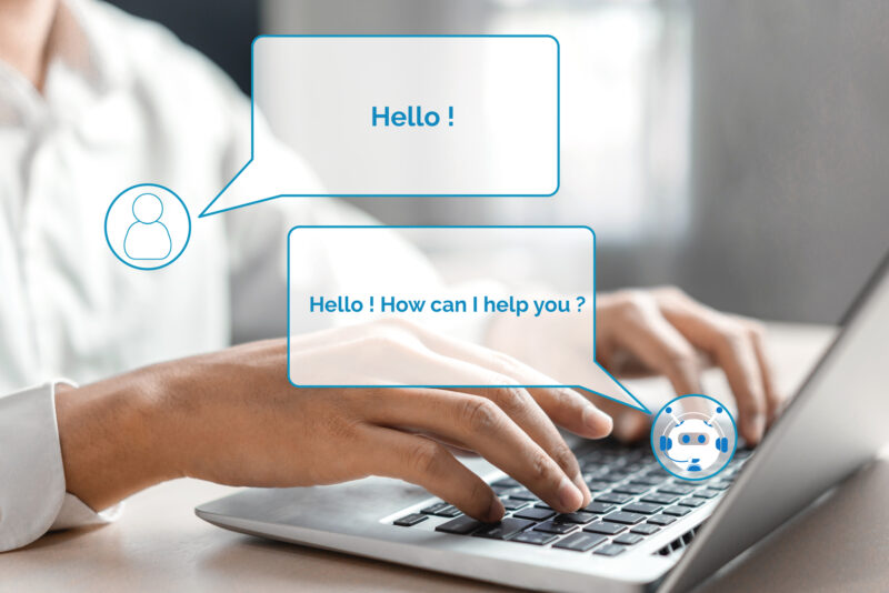 AI Chatbot smart digital customer service application concept. generative AI for customer service - someone using online support