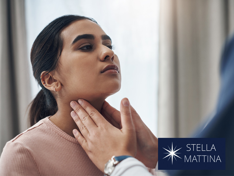 young woman having her thyroid glands in her felt to illustrate how to lose weight with thyroid disease